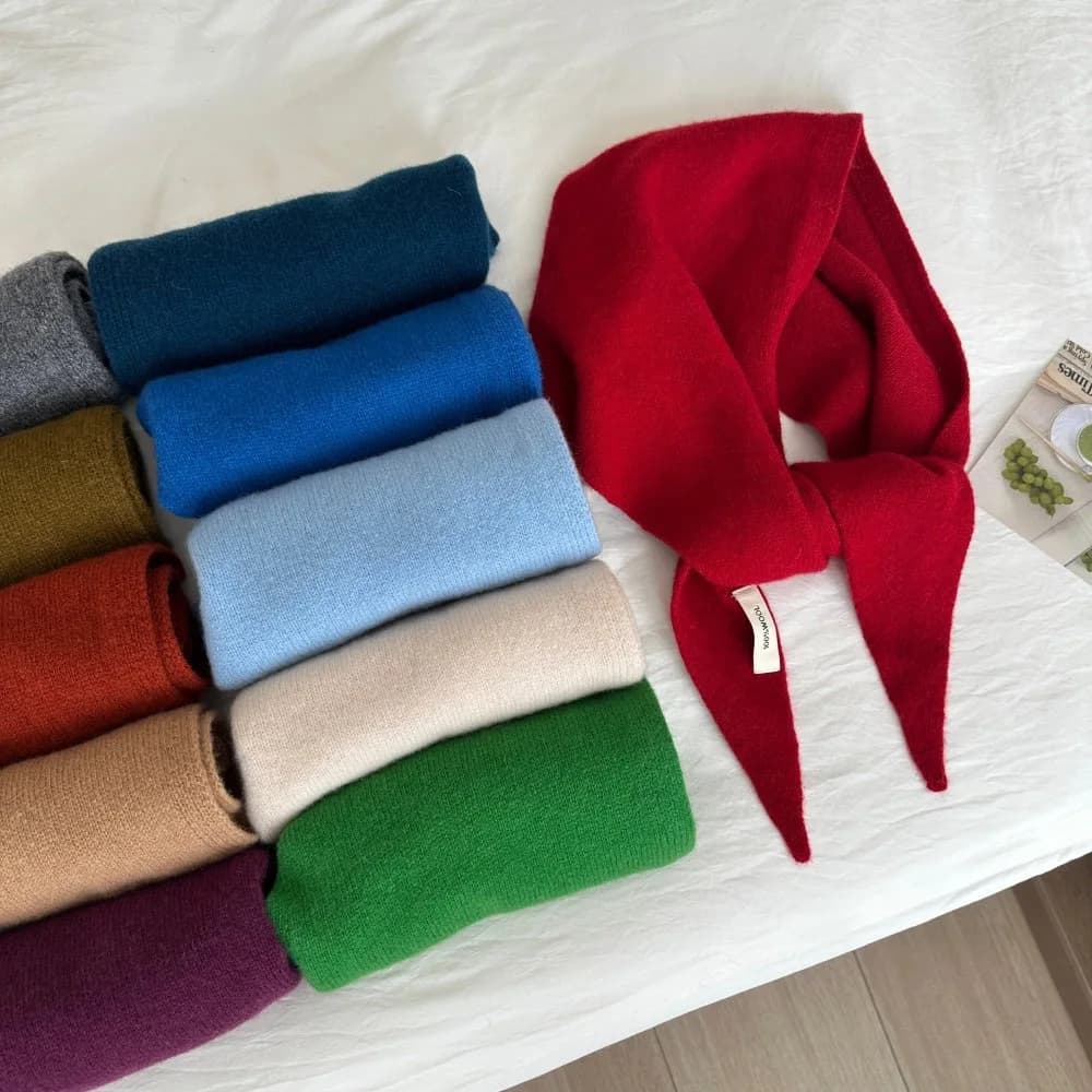 Women's 100% Pure Wool Knitted Scarf Winter Warm Thickened Shawls Soft Triangle Pashmina Neck Bright Plain Basic Design 2026