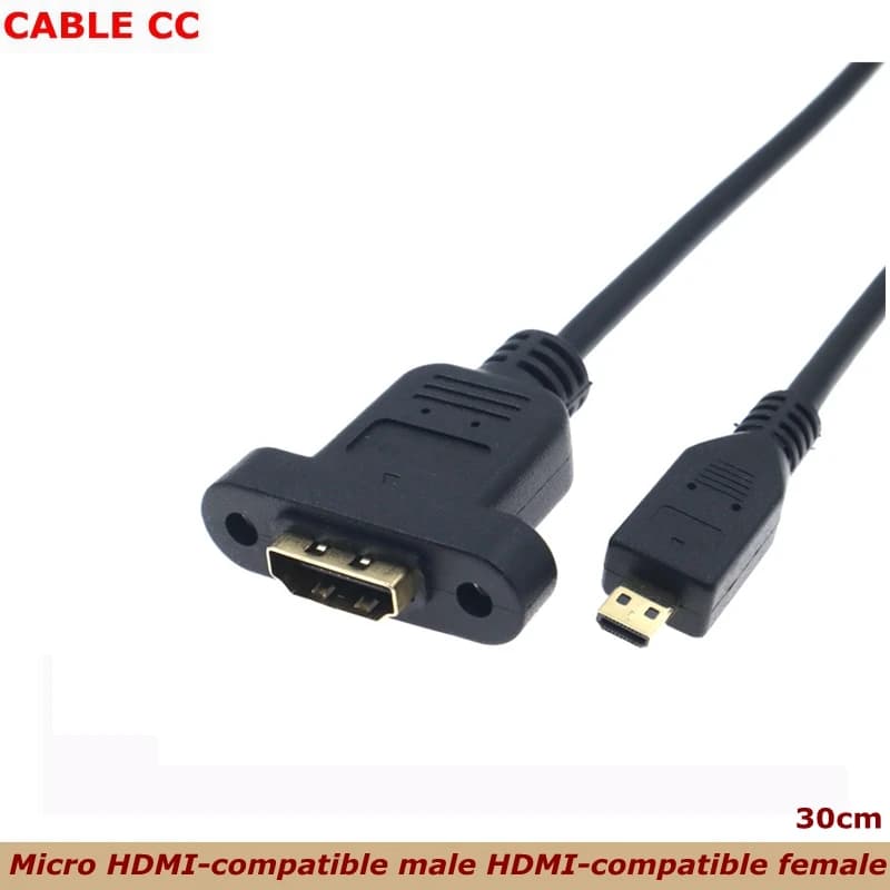 30cm Micro HDMI Compatible Male to HDMI Compatible Female Extension 30cm Connector Screw Lock Panel Mount HD AV Camera Cable