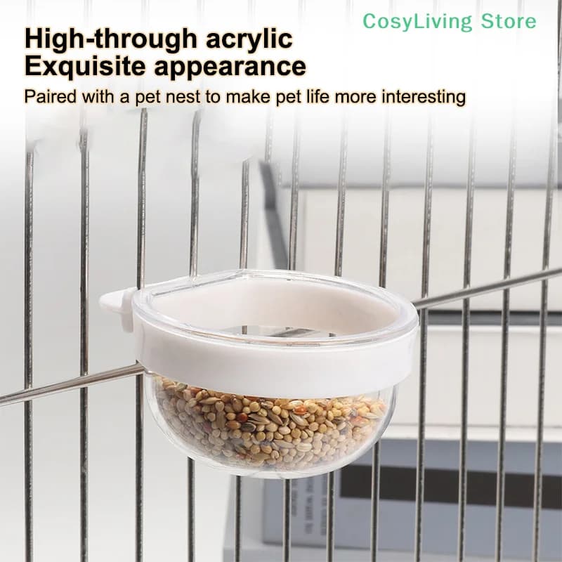 Ciotola di plastica trasparente Tazza di cibo Ciotola di alimentazione per uccelli staccabile per gabbia Comodo pappagalli sospesi Alimentatore d'acqua Forniture per animali domestici