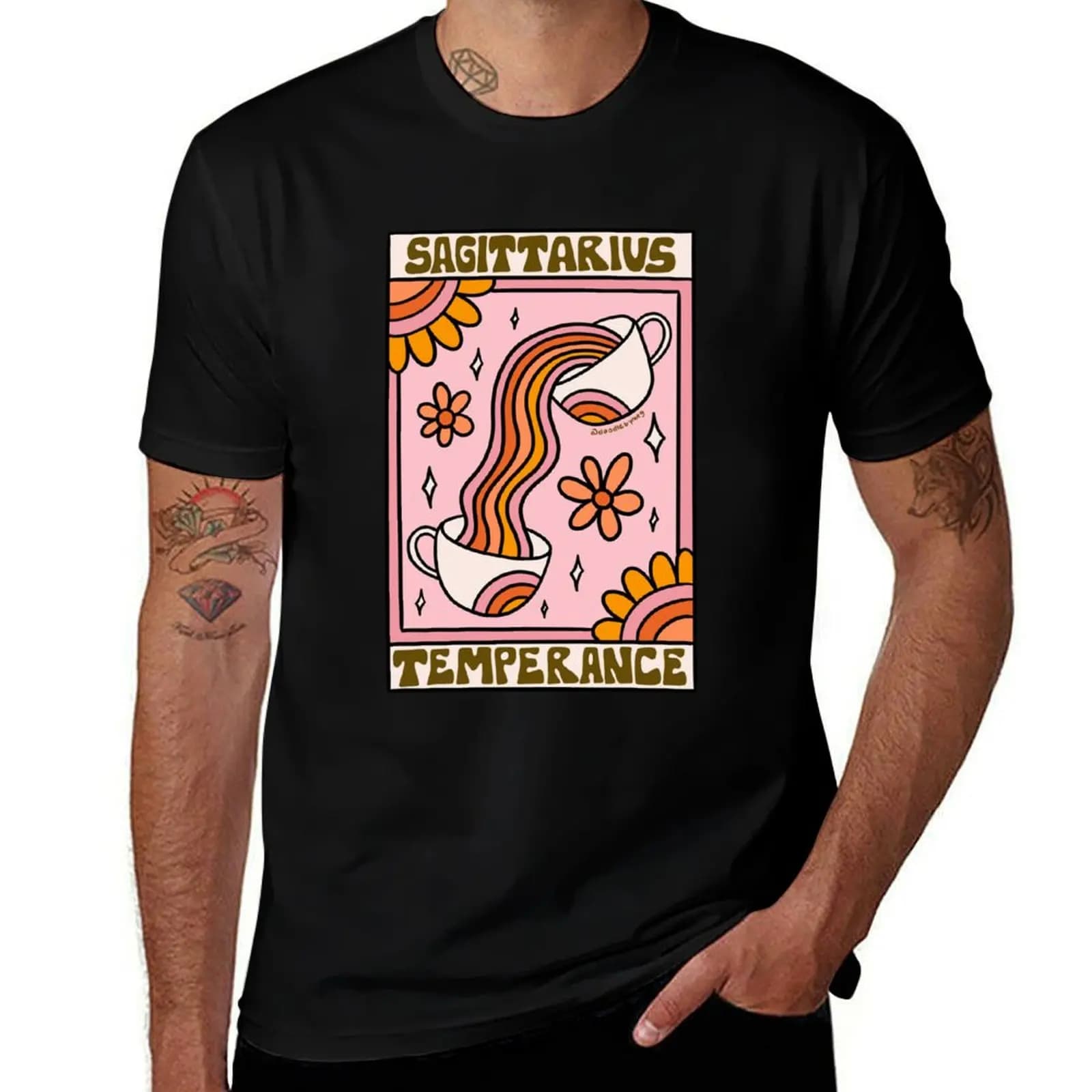 Sagittarius Tarot Card T-Shirt Utility Work Short Sleeve Top
