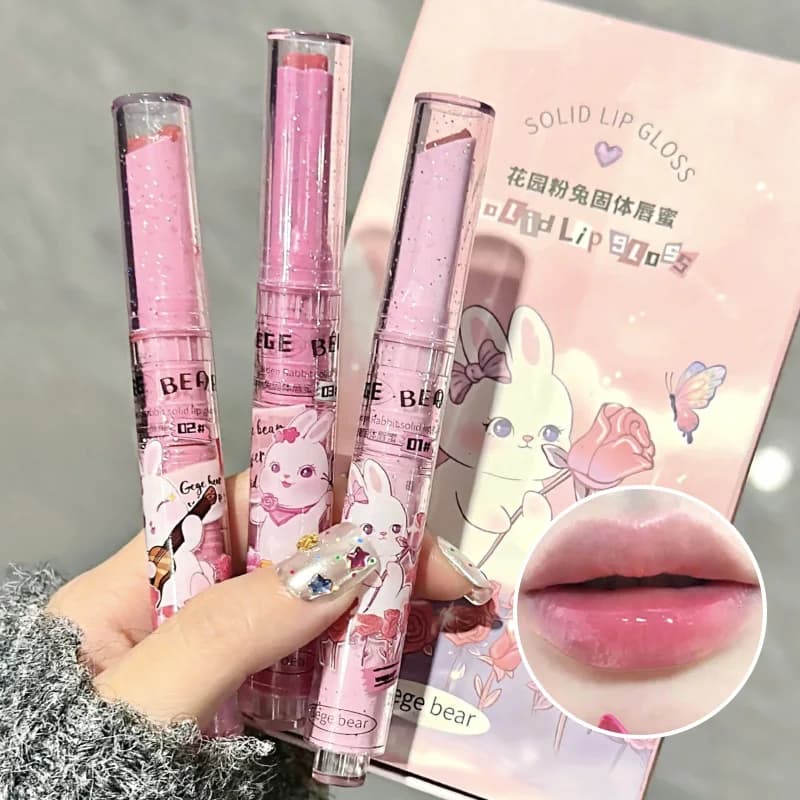 Gegebear Garden Pink Bunny Solid Lip Gloss - Glossy Shine, Hydrating Formula, and Reduces Lip Lines,Summer never wears off makeu
