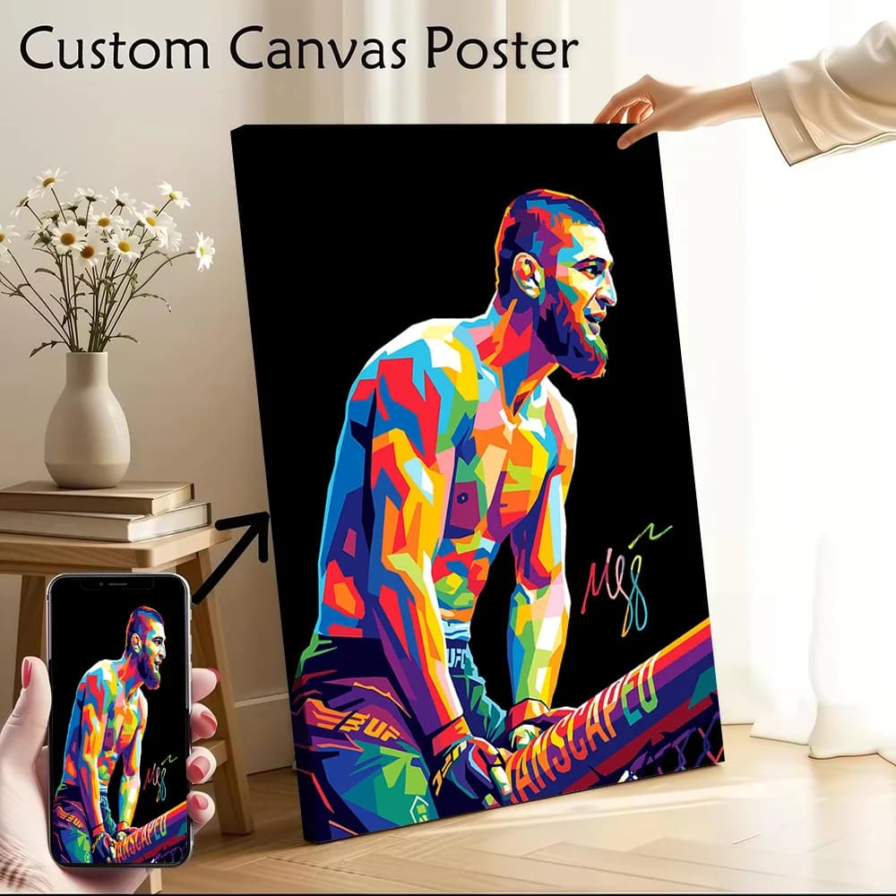 Poster su Tela con Ritratto Pop Art di Khamzat Chimaev, Immagini Personalizzate, Arte Murale su Tela per Quadri Decorativi con Cornice