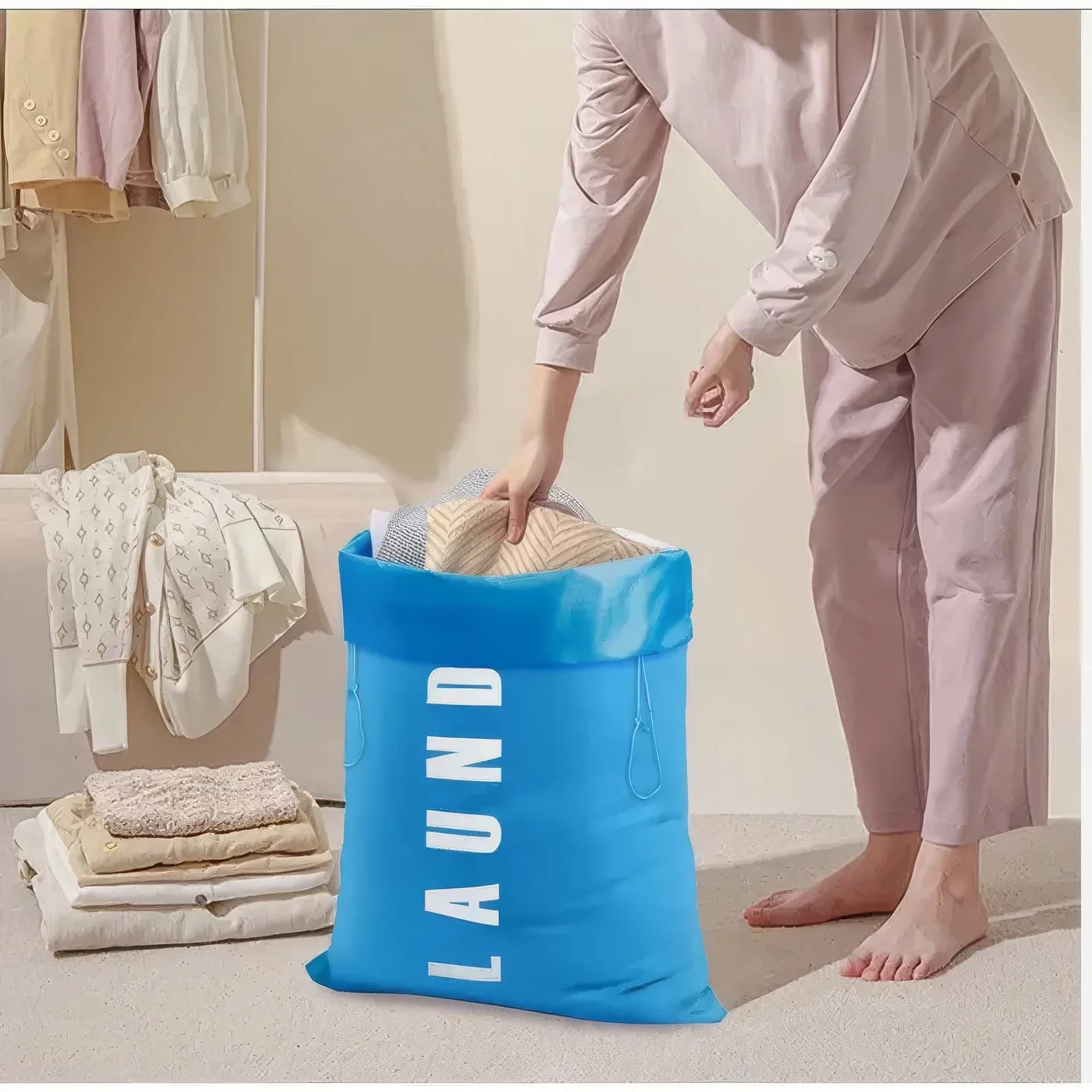 Sacchetto per Bucato in Nylon, Custodia da Viaggio, Organizzatore per Vestiti Sporchi Lavabile in Lavatrice, Sacchetto con Coulisse