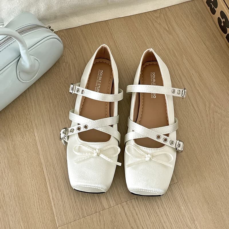 Women Comfort Soft Sole Ladies Elegnat Square Toe Dress Ballets Shoes Summer Butterfly-knot Flat Mary Jane