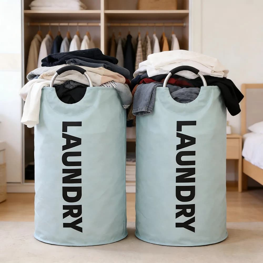 2pcs Large Capacity Laundry Baskets Set Heavy Duty Waterproof Oxford Cloth Collapsible Laundry Bag, Ideal Laundry Hamper Organi