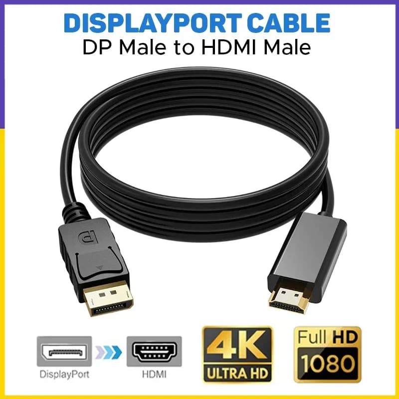 【Spedizione Rapida】Cavo DP a HDMI da 1M 1.8M, Adattatore Convertitore DisplayPort Maschio a HDMI Maschio 4K 1080P per Laptop PC HDTV