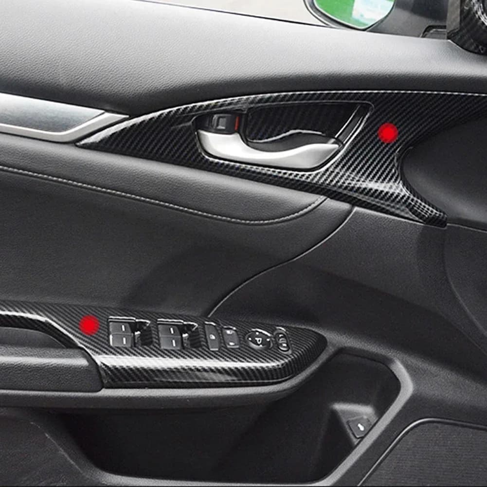4x Interruttori di Controllo Alzacristalli e Blocco Porte con Copertura in Fibra di Carbonio per Honda Civic 10a Generazione LHD 2017-2020