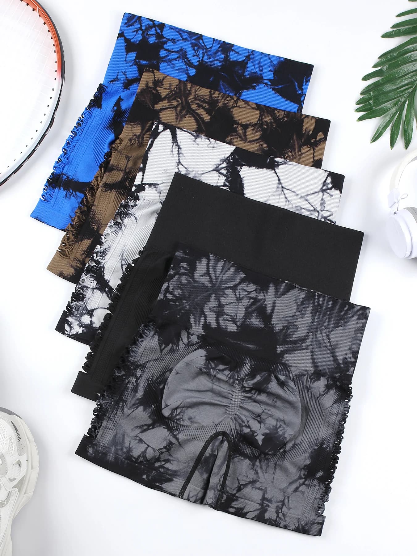 Pantaloncini da yoga tie-dye traforati da donna a vita alta, pantaloncini sportivi push-up per palestra, corsa, allenamento e fitness