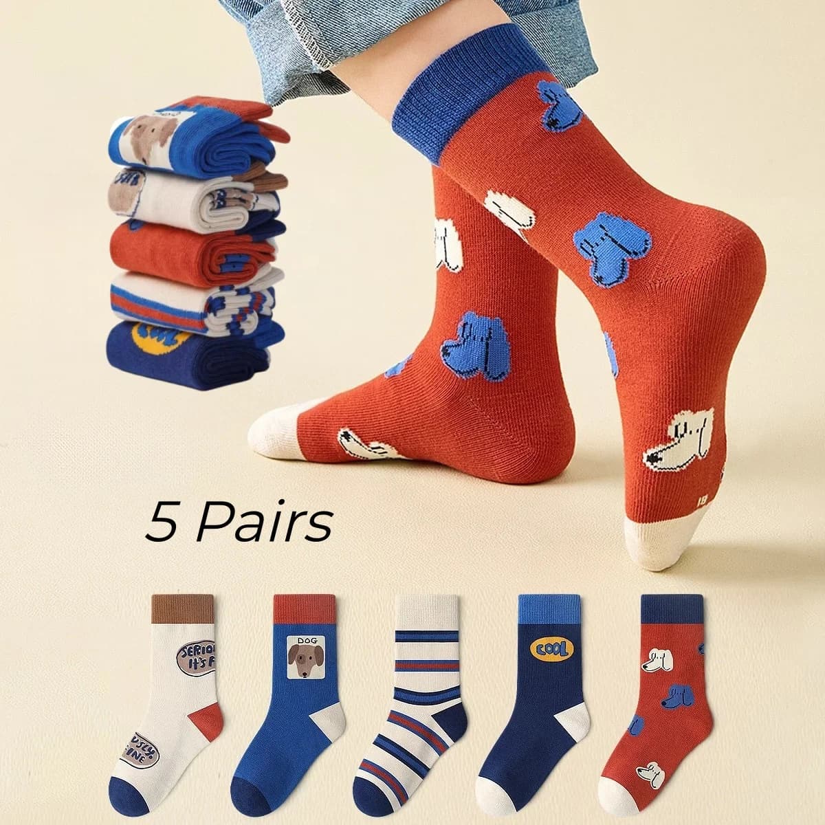 Autumn Children's Socks Little Big Boys Cotton Socks Baby Cartoon Pattern Sock 5 Pairs/bag