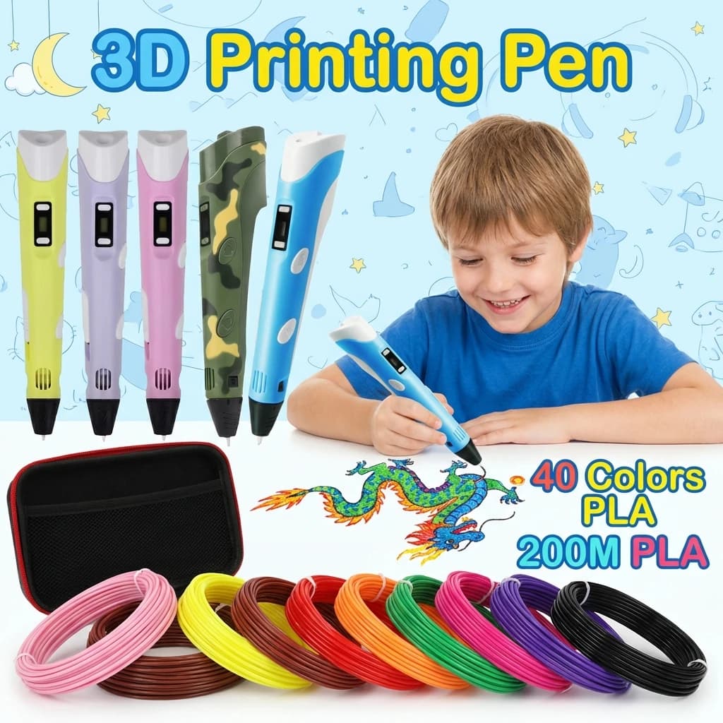 New 3D printing pen, DIY drawing pen for children, PLA filament with travel case, birthday/Christmas gift for children and girls