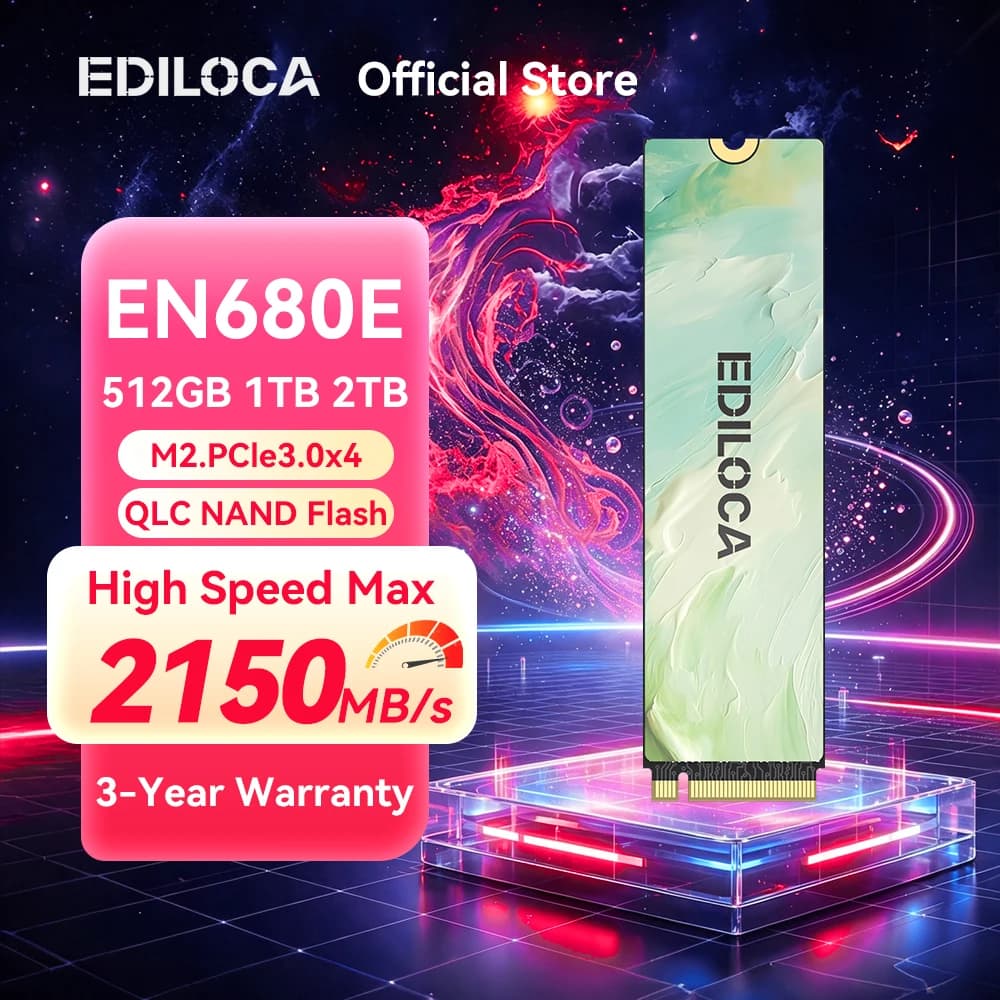 Ediloca EN680E SSD PCIe3.0x4 NVMe M.2 2280 2150MB/s QLC Dynamic SLC Cache Internal Solid State Drive for PC Desktop and Laptop