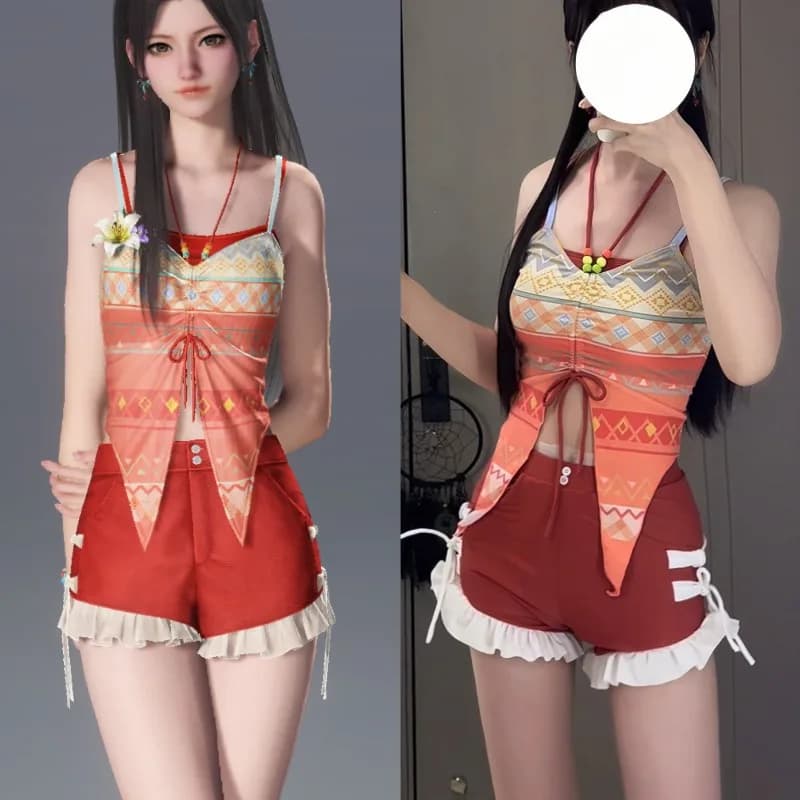 Costume Cosplay del Gioco Love and Deepspace, Set Completo Sylus Apple Hot Spring con Top e Shorts da Bagno per Donna, Outfit per Giochi di Ruolo