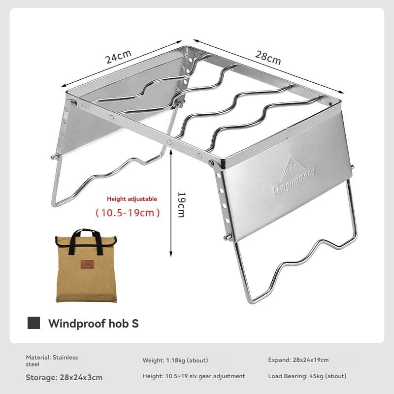 MS-1018 Supporto Pieghevole Multifunzione per Campeggio all'Aperto, Paravento, Portaoggetti, Supporto per Fornello in Acciaio Inox, Supporto per Barbecue