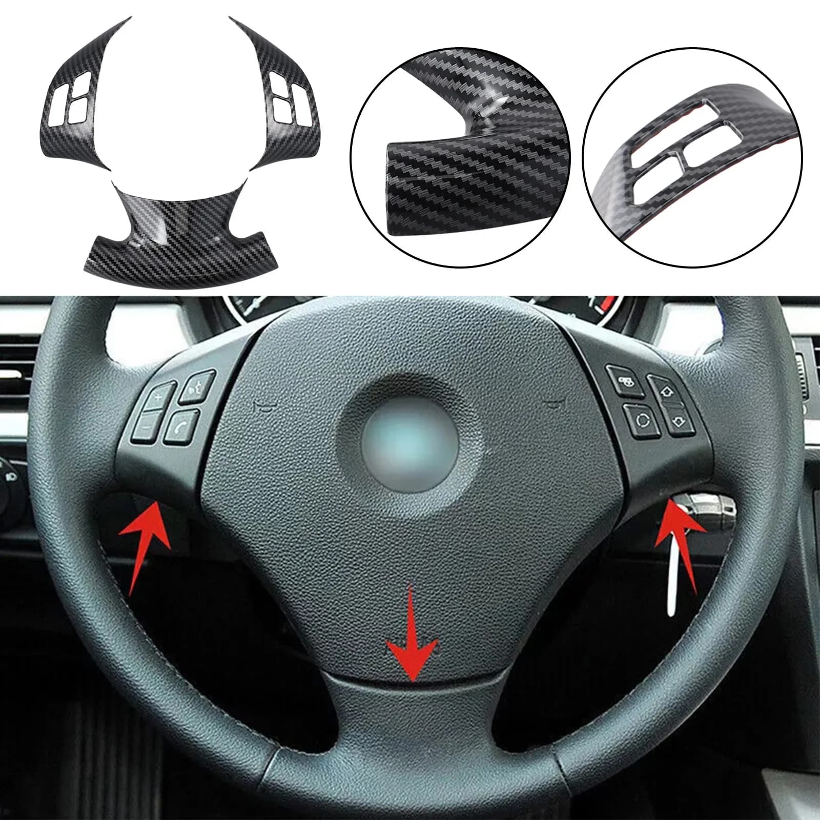Set of 3 Carbon Fiber Style Flying Panel Cover Parts Compatible with BMW 3 E90 Series for Models 2005- 2012
