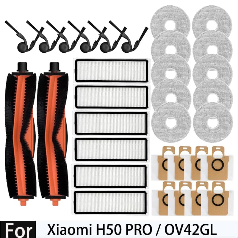 Accessori per Robot Aspirapolvere Xiaomi H50 PRO OV42GL: Spazzola Principale, Spazzola Laterale, Panno Lavapavimenti, Filtro HEPA, Sacchetto Raccoglipolvere, Ricambi