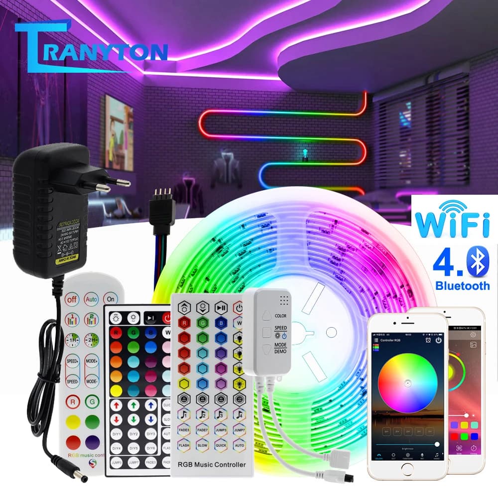 Striscia LED RGB 5050 2835 Striscia LED flessibile 10M 15M 20M 12V Set di nastri LED RGB con controller musicale Wifi / Bluetooth
