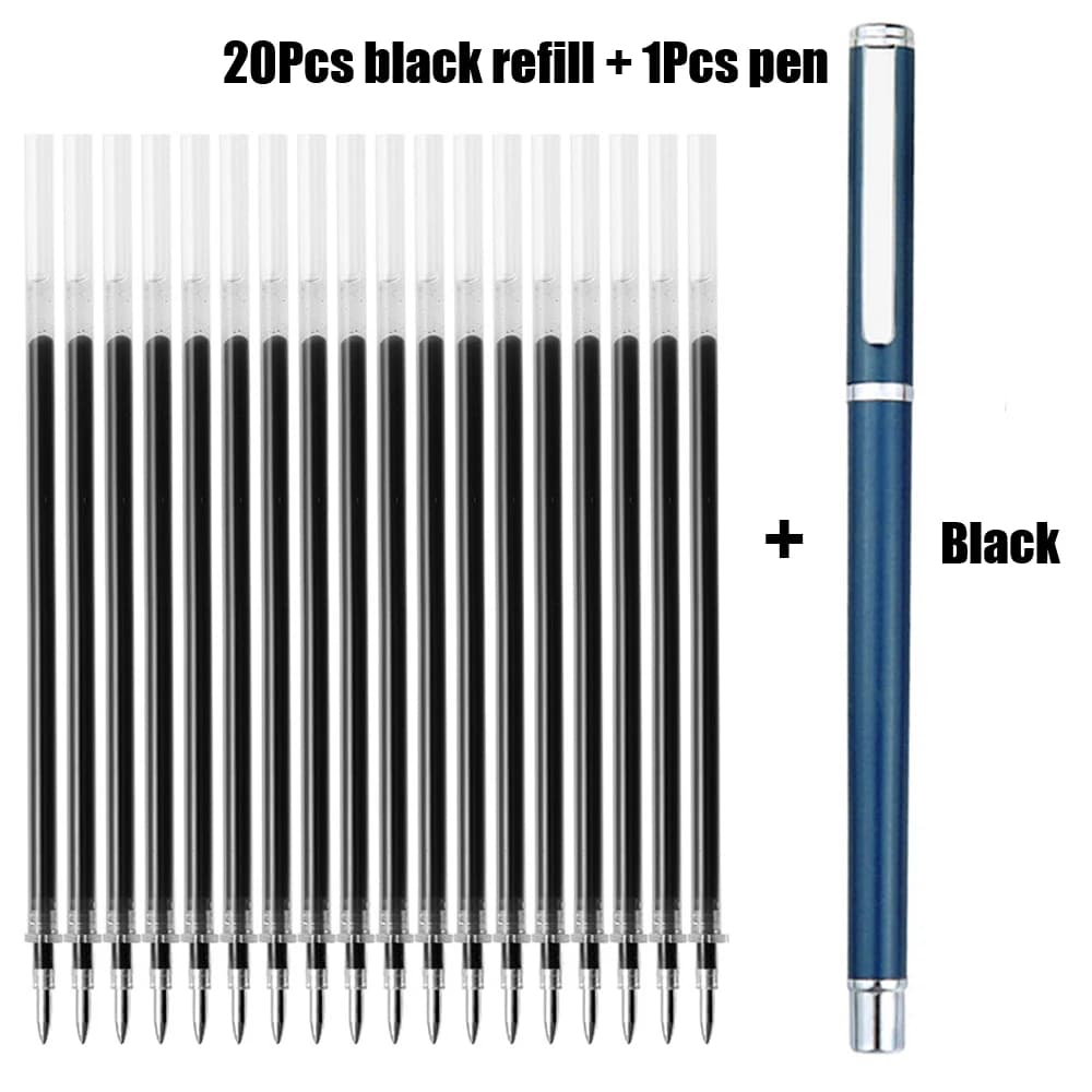 1 + 20 pezzi penna con inchiostro gel in metallo rotante 0,5 mm nero Svizzera ricarica firma aziendale scuola ufficio cancelleria penna a sfera