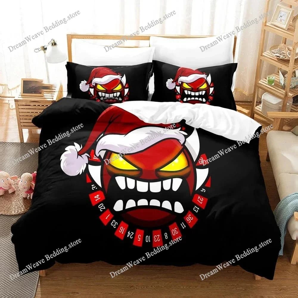 Set di Biancheria da Letto Geometry Dash, Misure Singolo, Matrimoniale, Queen, King, Set per Camera da Letto Adulti e Bambini, Copripiumino con Stampa 3D, Lenzuola a Tema Gioco