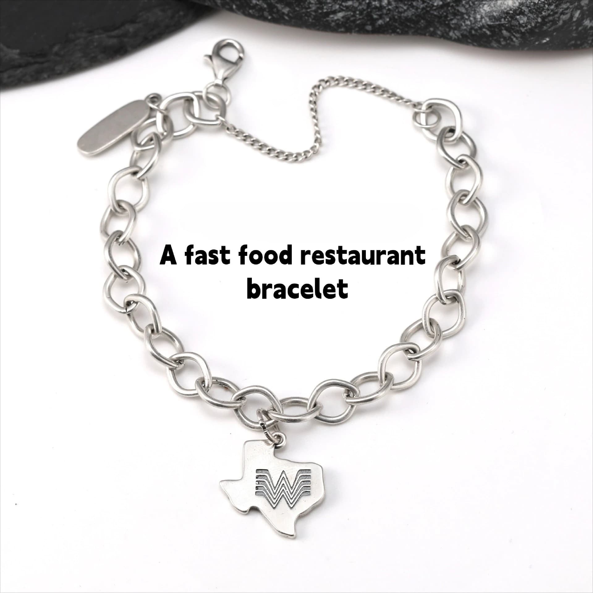 S925 Silver Texas Fast Food Logo Charm Bracelet, Fun Commemorative High Sense Fashion Jewelry 2026
