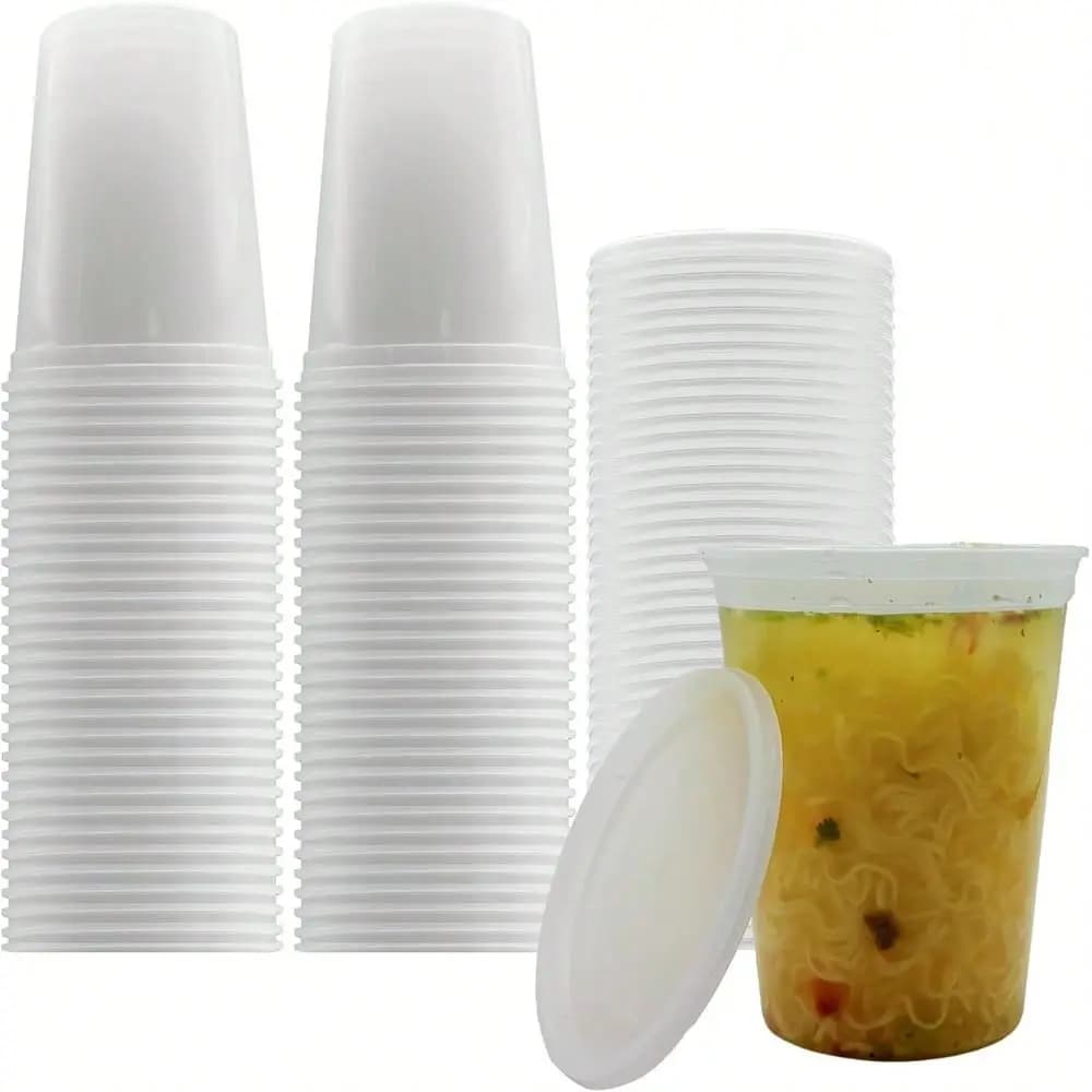 60 Set di Contenitori da 8oz con Coperchi, Contenitori per Alimenti con Chiusura Ermetica, Contenitori in Plastica per Zuppe con Coperchi, per Preparazione Pasti e Congelatore