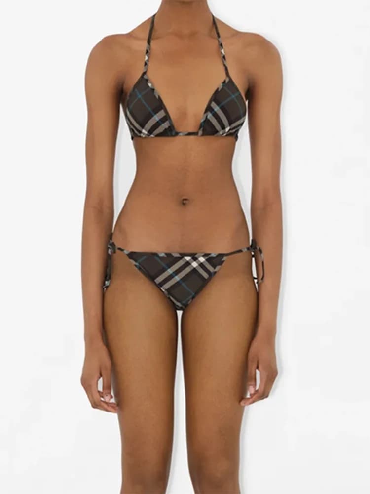 Luxury Brand Design Triangle bikini set Scottish swimsuit with laces without back sexy side tie two pieces 2025 women's swimsuits Lady Tankini