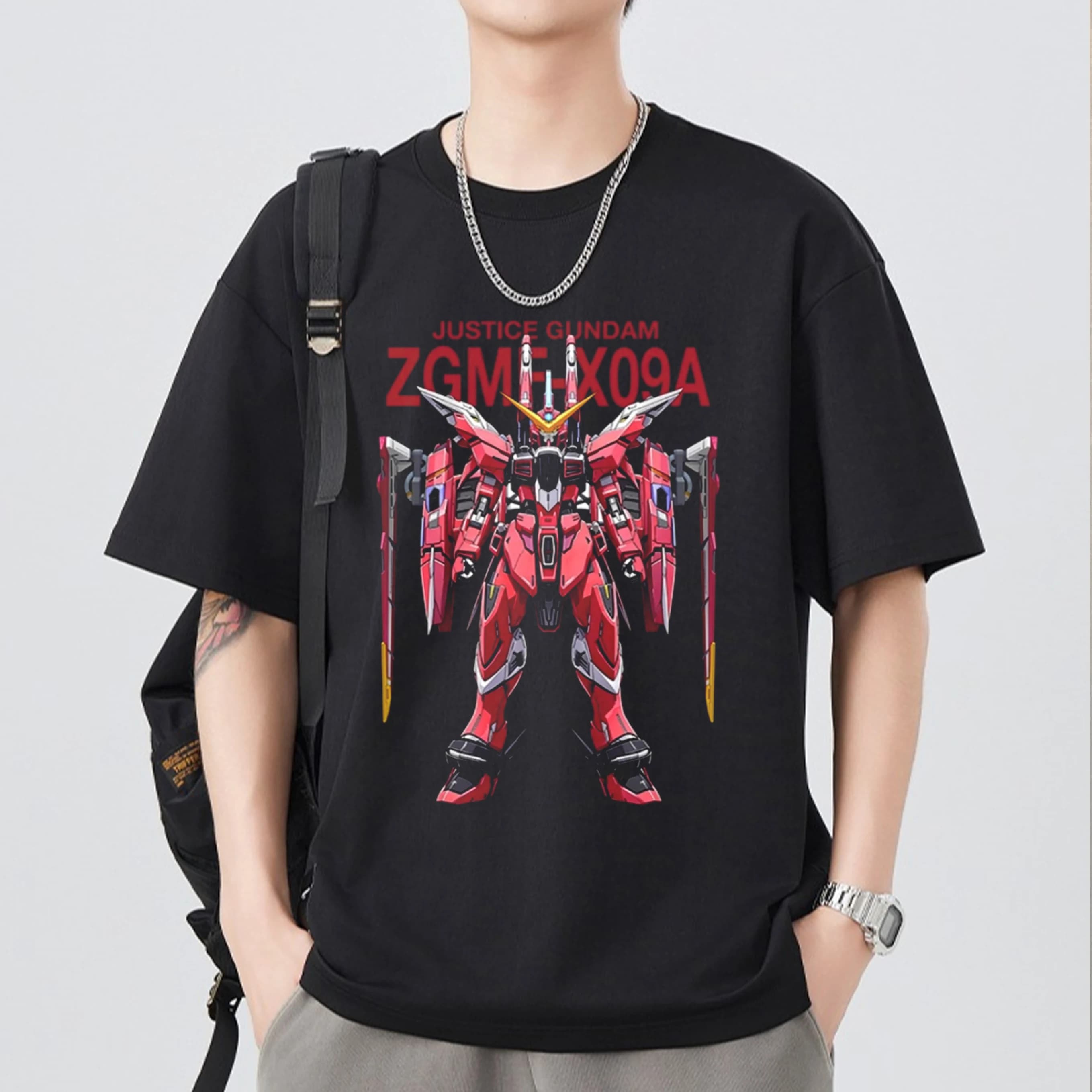 Japanese Anime Mobile Suit RX-78-2 Gundam Summer Short Sleeve Cotton Print T-shirts Men Women Harajuku Y2k Streetwear Tee Tops