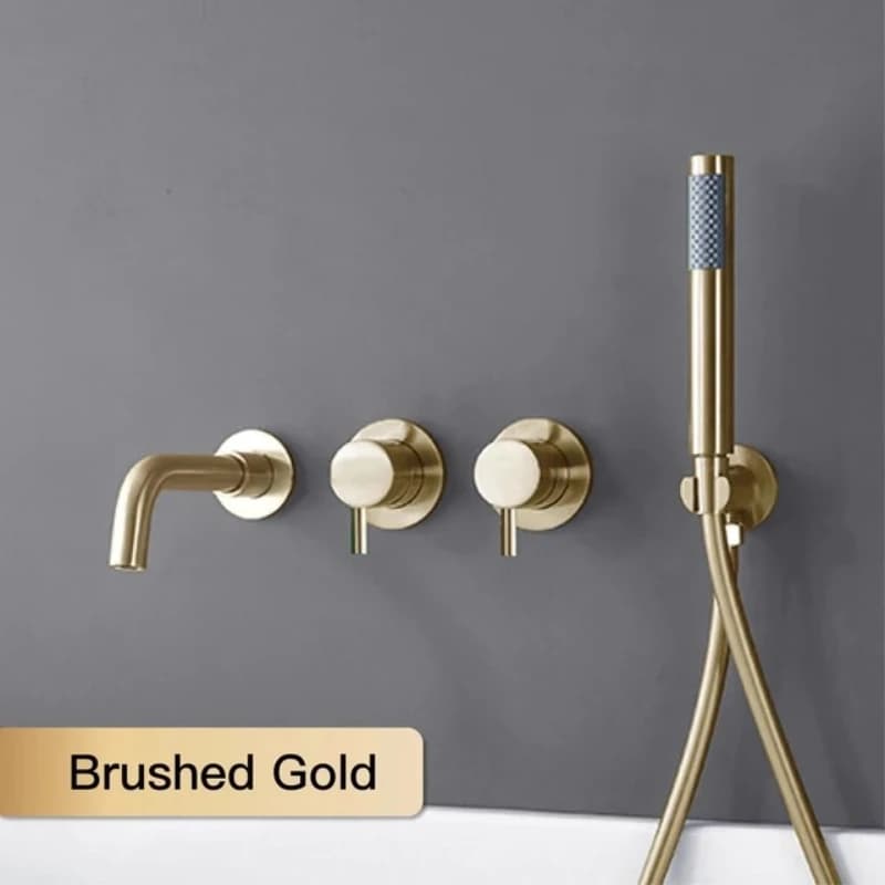 Wall-mounted bathroom faucet faucet grey concealed gun entirely made of copper set cold and hot shower heads brushed gold