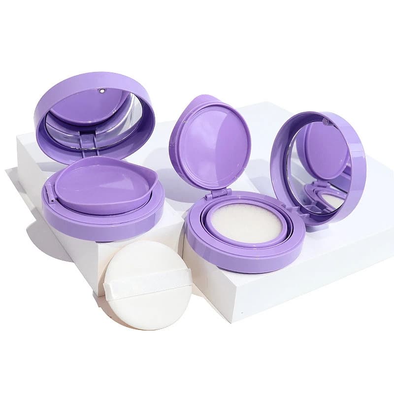 Nuovo Contenitore Vuoto per Fondotinta Cushion Viola con Specchio e Spugnetta, Scatola Fai-da-te per BB Cream, Custodia Cosmetica per Trucco, Uso Estetico