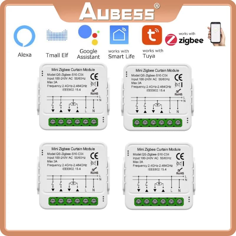 Tuya Mini WiFi Zigbee Interruttore per tende per tapparella Motore elettrico Controllo Smartlife Funziona da remoto con Alexa Google Home