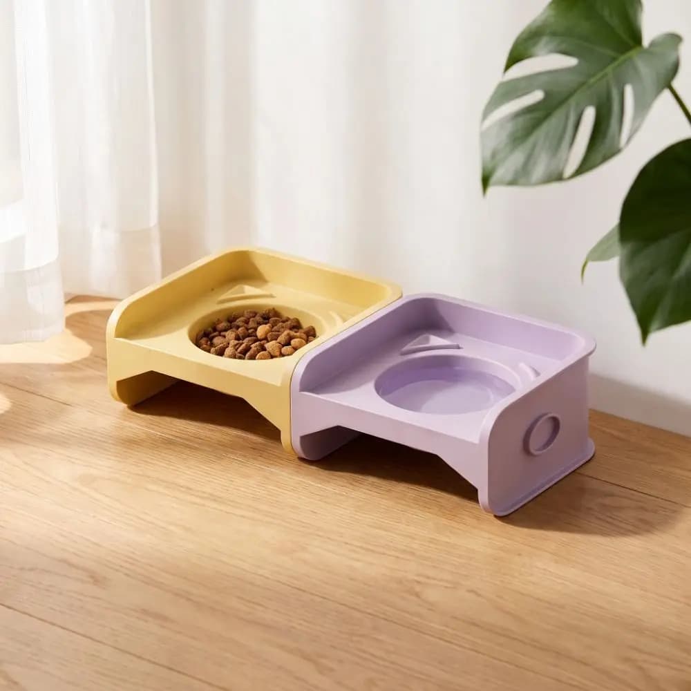 High Quality Leak-Proof Elevated Cat Bowl Anti-Spill Removable Raised Pet Feeder Anti-Tip Square Dog Food Container Outdoor