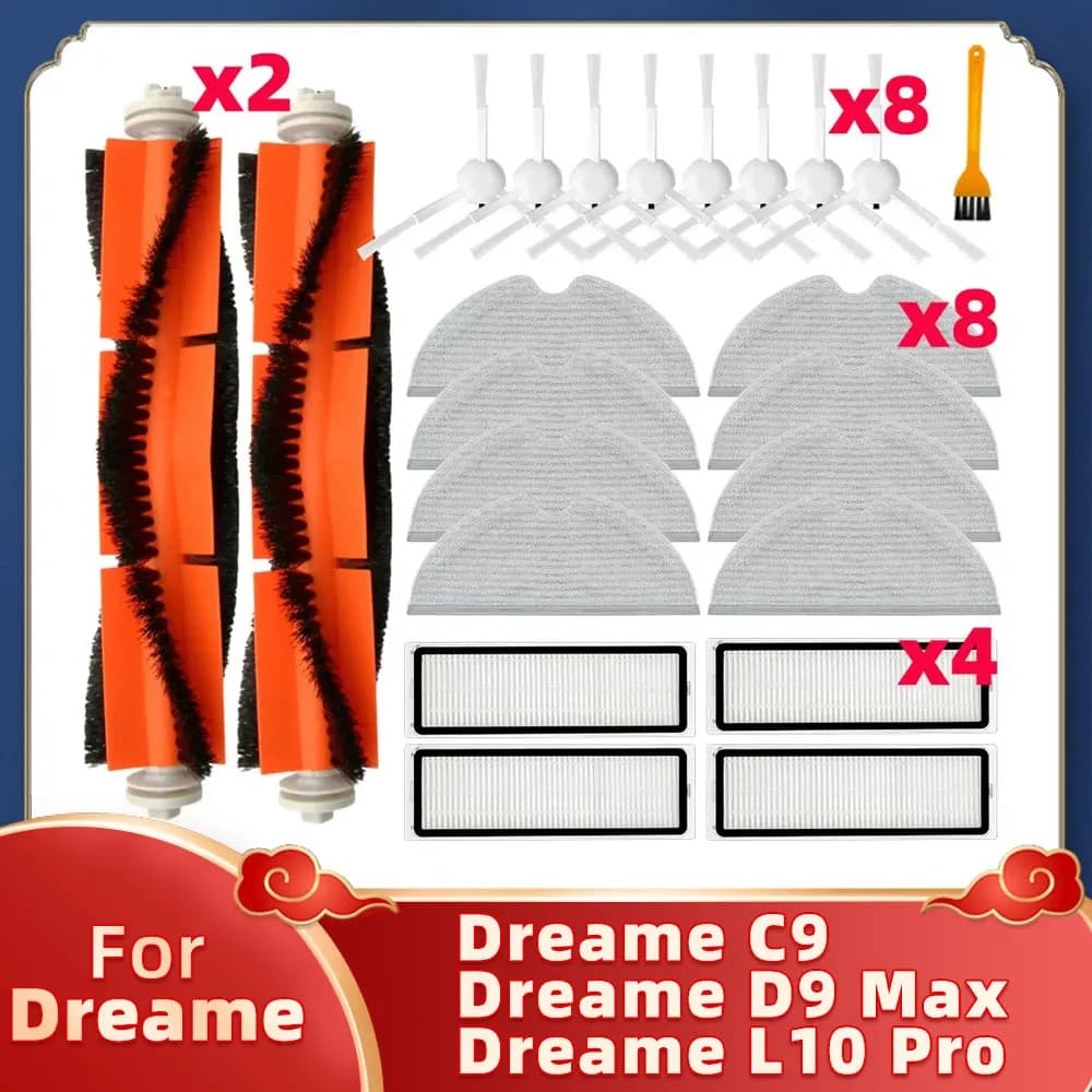 Compatibile con Dreame C9, D9, D9 Pro, D9 Max, Dreame L10 Pro Robot LDS Parti di ricambio Spazzola principale e laterale, Copert