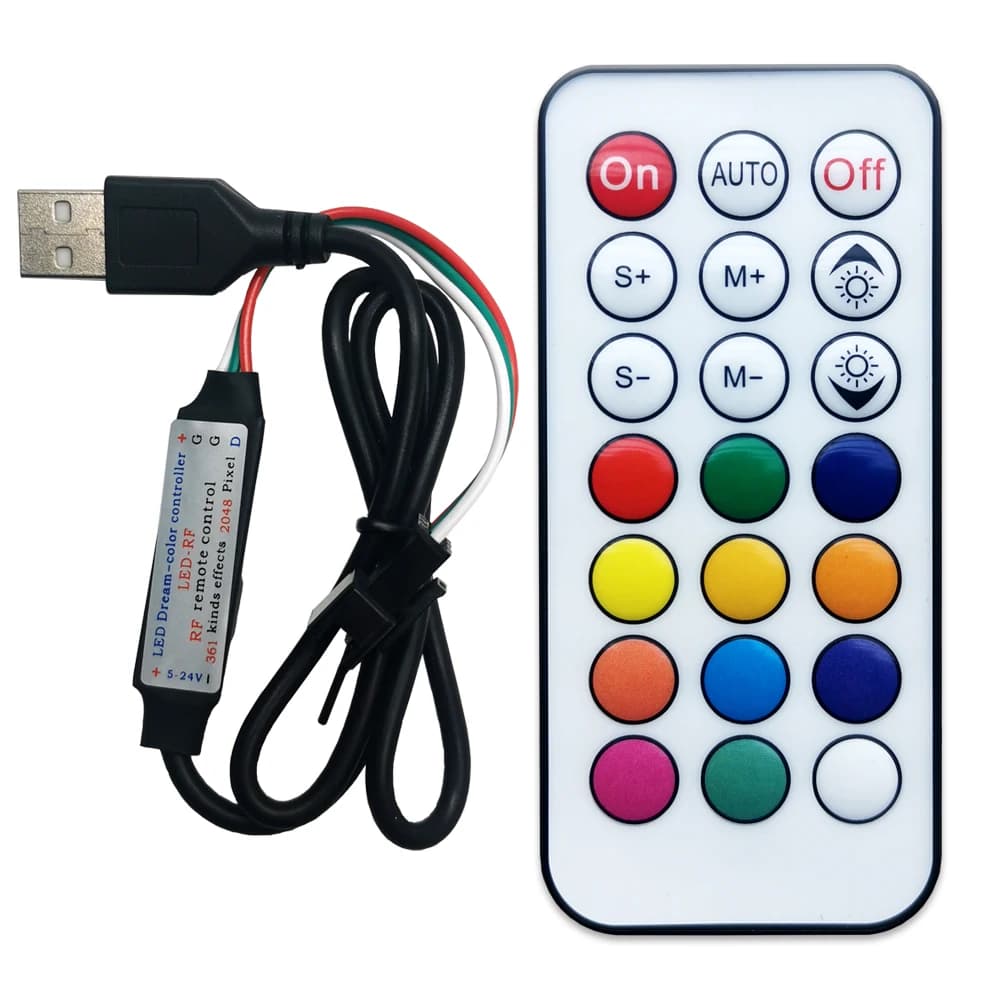 5V USB 21Key Mini Controller Led Dream Full Color RF Remote For 3Pin 5050 RGB WS2812 WS2811 SK6812 Pixel Bright ring panel