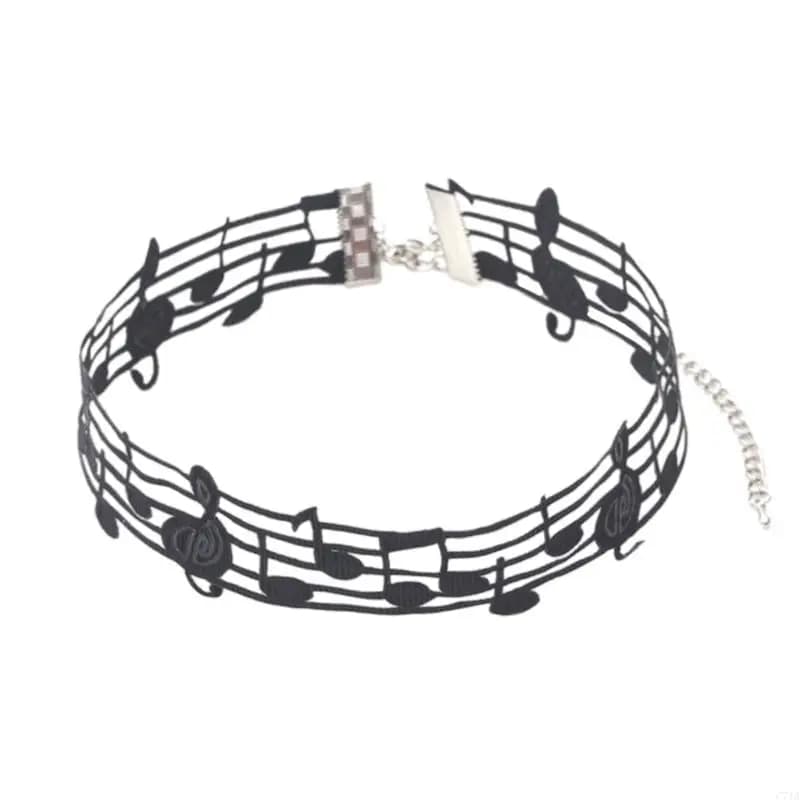 Unique Black Short Necklace Music Theme Neck Jewelry Alloy Necklace Suitable for Music Enthusiasts and Trendsetters C71A
