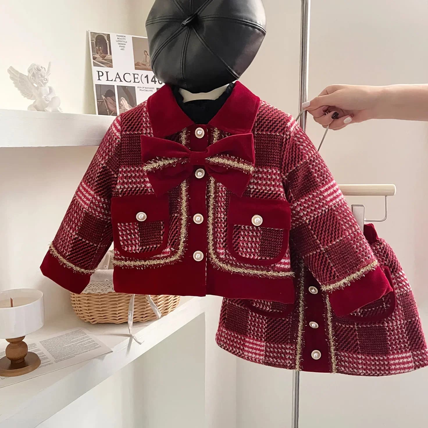 Set di vestiti spessi per ragazze inverno 2024 bambini cappotti caldi gonna 2 pezzi abito formale per costume da festa per bambini abiti per bambini