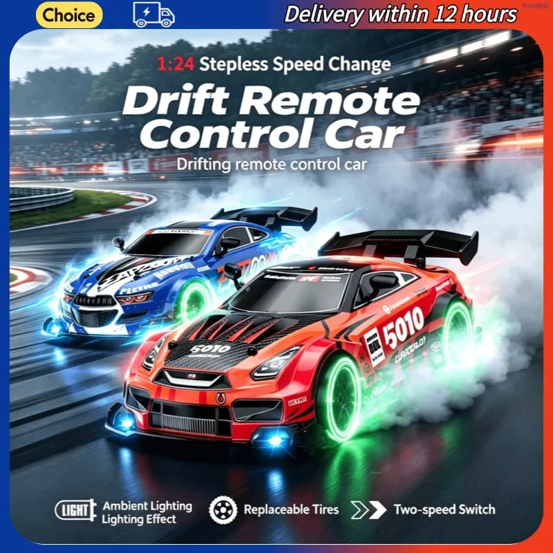 Auto Telecomandata da Drift 1:24 4WD 2.4G_Hz con Luci LED, Drift a 360°, Auto RC ad Alta Velocità, Giocattoli, Regali per Feste dei Bambini