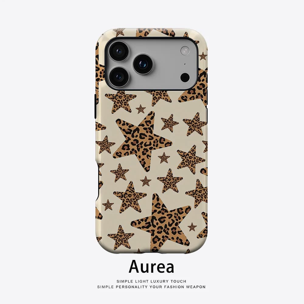 Custodia Aurea opaca antiurto per MagSafe per iPhone 17 16 15 14 Plus 13 Pro Max, rigida, minimalista, beige, leopardata, con stella