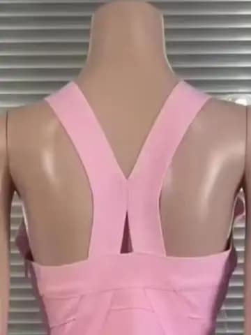 Pink V-Bandage Maxi Dress - Sleeveless Bodycon Formal Party Dress for Women Birthday Evening Clubwear