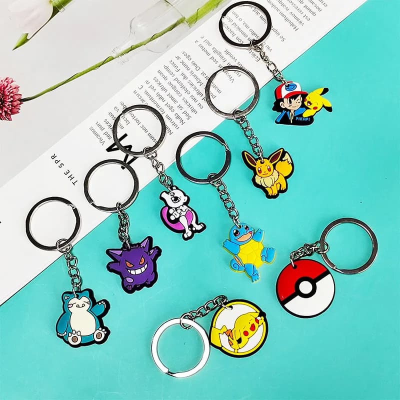 New Pokem Cartoon Keychains, Soft PVC Rubber Key Rings, Cute Bag Pendants Wholesale Gifts for Kids & Anime Fans