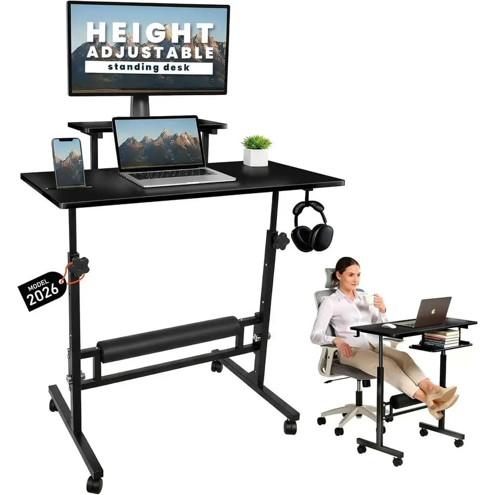 Scrivania Portatile per Laptop con Altezza Regolabile, Compatta e Mobile per Piccoli Spazi, Scrivania Ergonomica Regolabile in Altezza, Nera