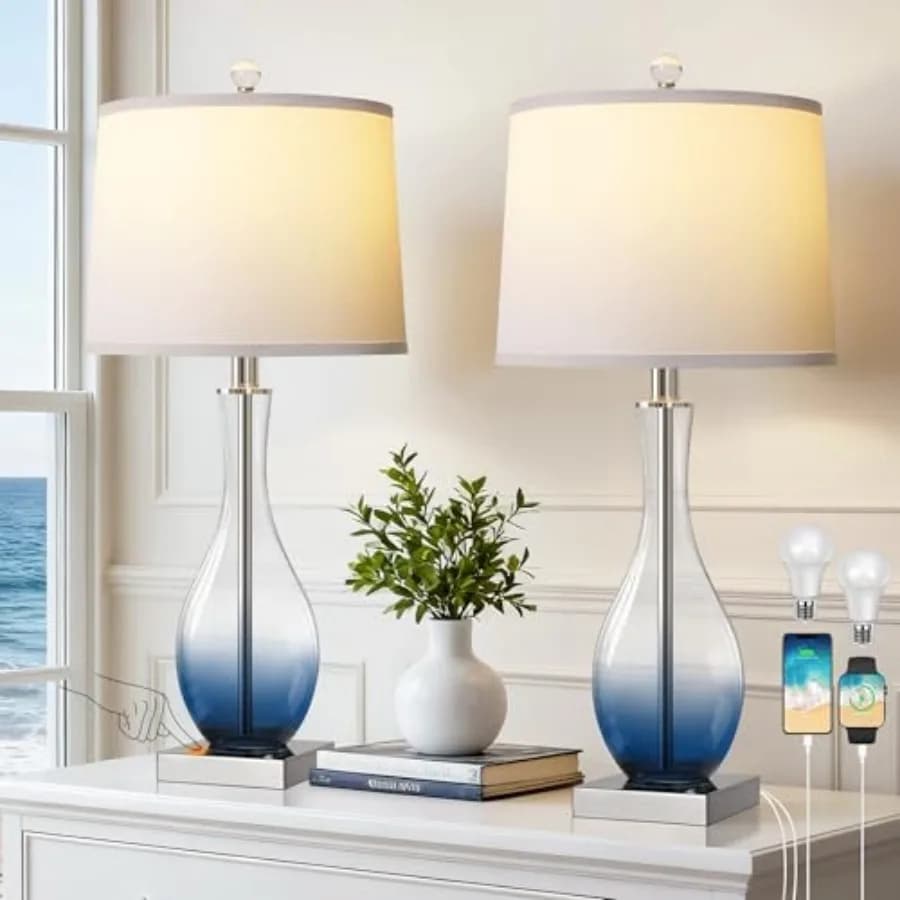Lampade da Comodino da 27 Pollici per Decorazioni da Comodino, Set di 2 Lampade da Tavolo con Controllo Touch, Dimmerabili a 3 Livelli, Moderne in Vetro