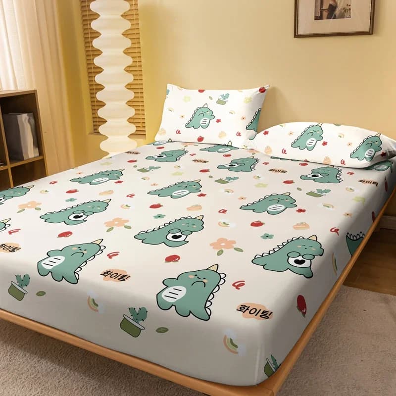 1 lenzuolo con angoli opaco stampato con piccolo dinosauro animale cartone animato, copriletto stampato per camera da letto, biancheria da letto (escluse federe)