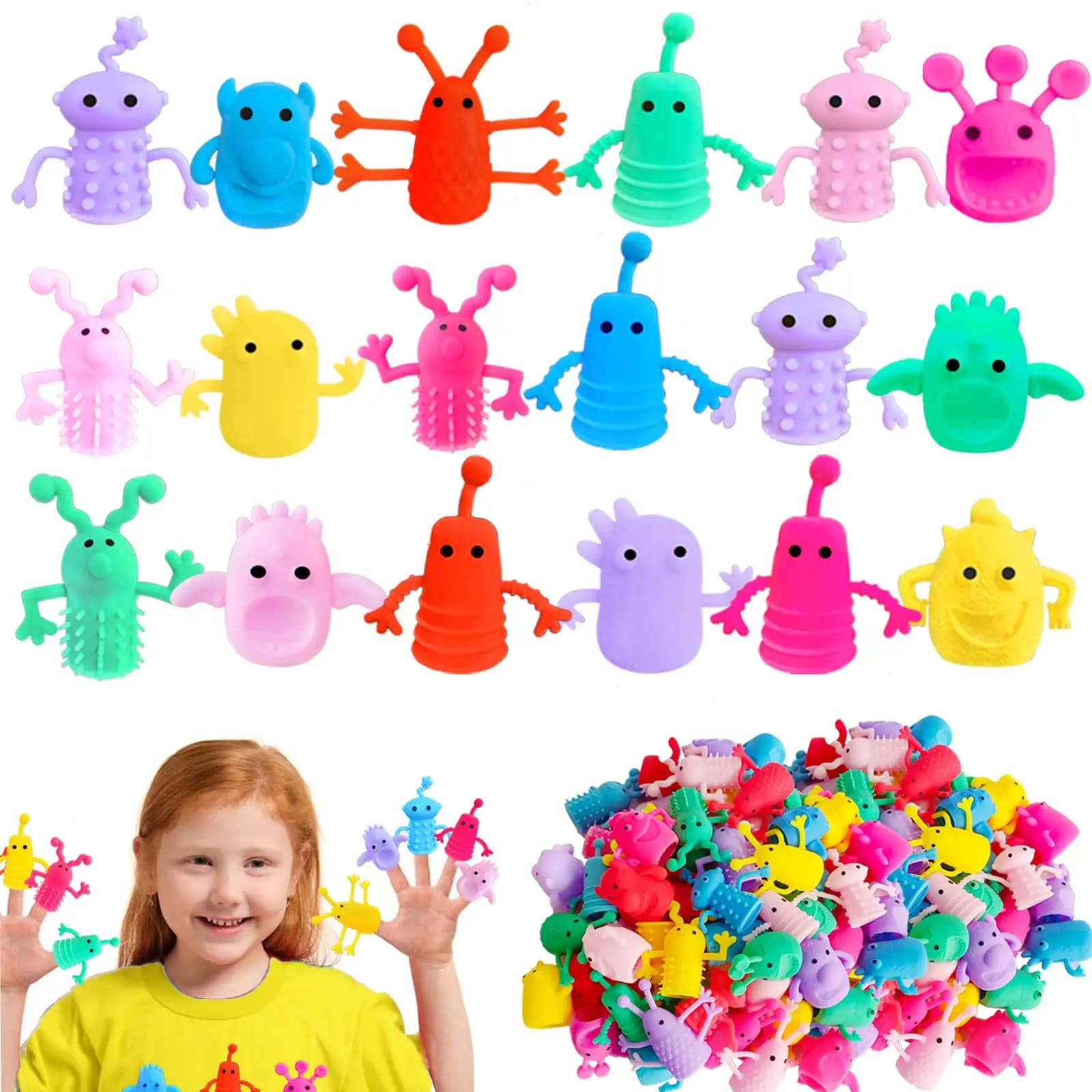20/40/60 pezzi mostro burattini da dito giocattoli, simpatici giocattoli per bambole da dito in gomma, mini giocattolo da bagno elastico in gomma per bomboniere