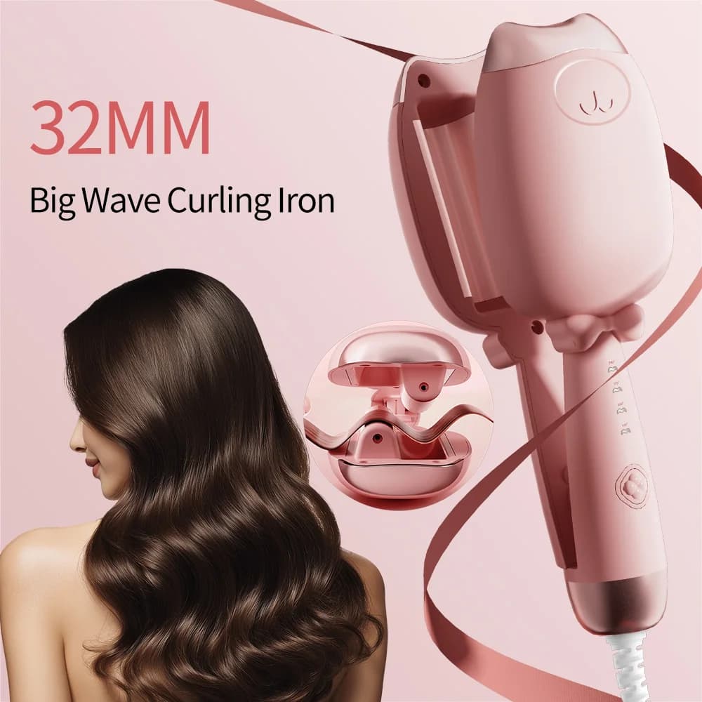 32 mm deep wave hair cutter - Styler in undulating iron at 4 temperatures with wave-shaped plates for natural curls