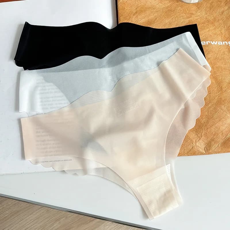 1PC Women's Sexy Low Waist Light Transparent Panties Solid Color Underwear Antibacterial Crotch Ice Silk Underwear Briefs