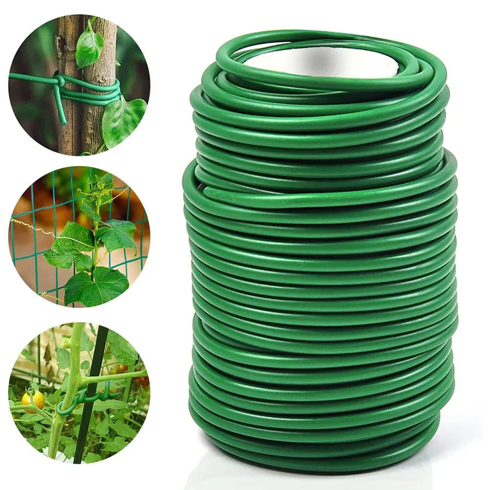 10m Gardening Cable Ties Plant Twine Green Flexible Bendy Garden Support Wire Cable Tie Reusable Rubber Coated Steel Wire