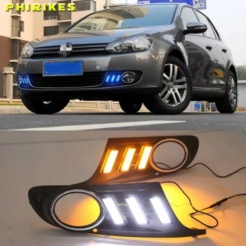 LED DRL faro per VW Golf 6 MK6 2009-2013 copertura fendinebbia anteriore luce di marcia diurna giallo blu occhi di angelo fendinebbia