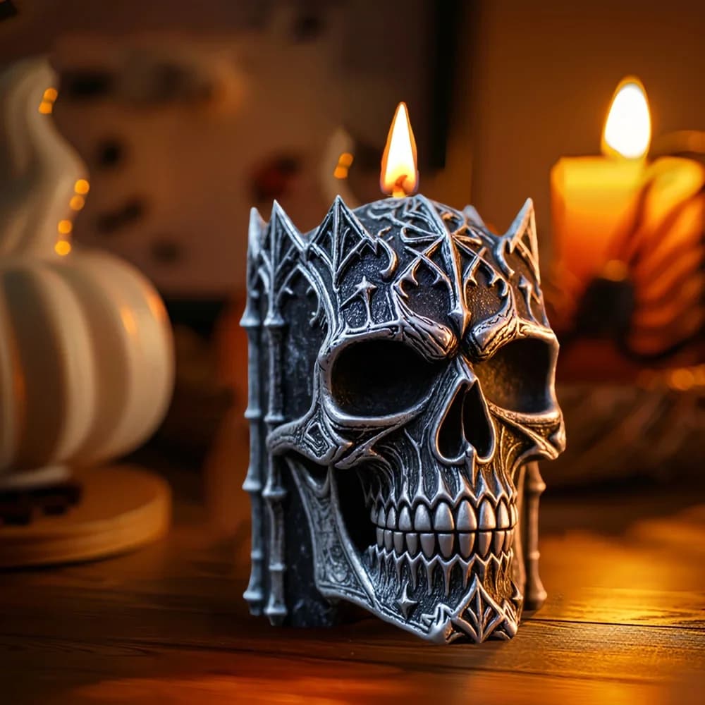 Holy Festival Skull Candle Silicone Mold Evil Spirit Skull Resin Gypsum Clay Concrete Mould Halloween Gift Crafts Molds