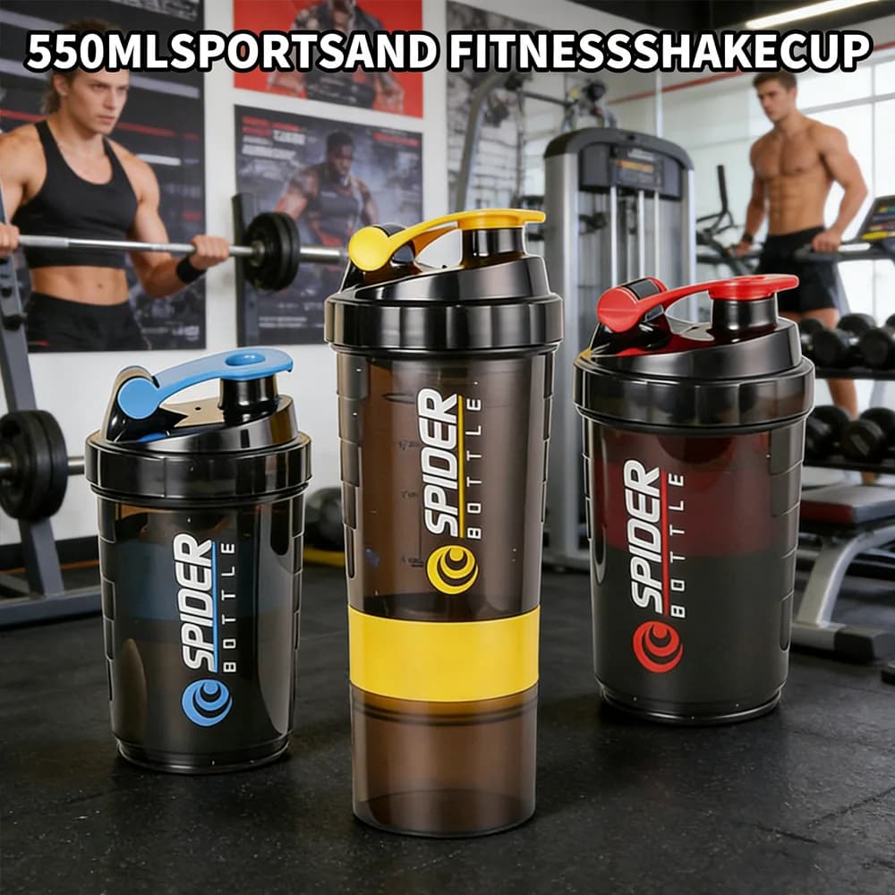 Borraccia Shaker Proteine Antigoccia da 550ml, Design a 3 Strati con Miscelatore a Molla, Borraccia Sportiva per Palestra e Outdoor