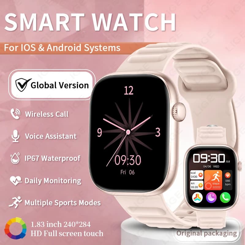 LIGE Smartwatch Leggero da Donna con Schermo HD Grande da 1,83 Pollici, Orologio Sportivo Fitness con Chiamata Bluetooth e Monitoraggio della Frequenza Cardiaca per Uomo