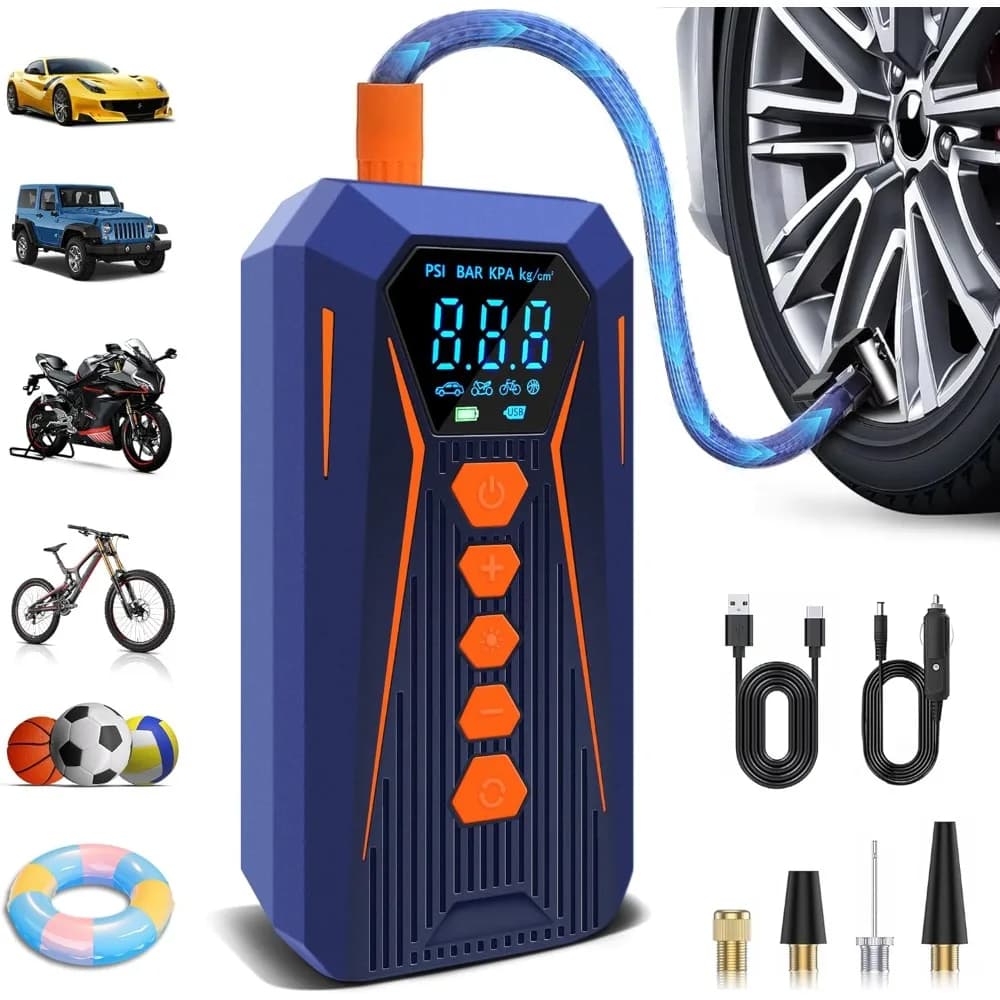 Compressore d'aria portatile per gonfiaggio pneumatici, pompa per pneumatici portatile gonfiabile veloce 2X, pompa d'aria elettrica intelligente wireless 150PSI con LED